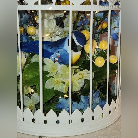 OOAK Bird Cage with Flowers and Lights Blue and Yellow Spring Decor NEW - Picture 4 of 4